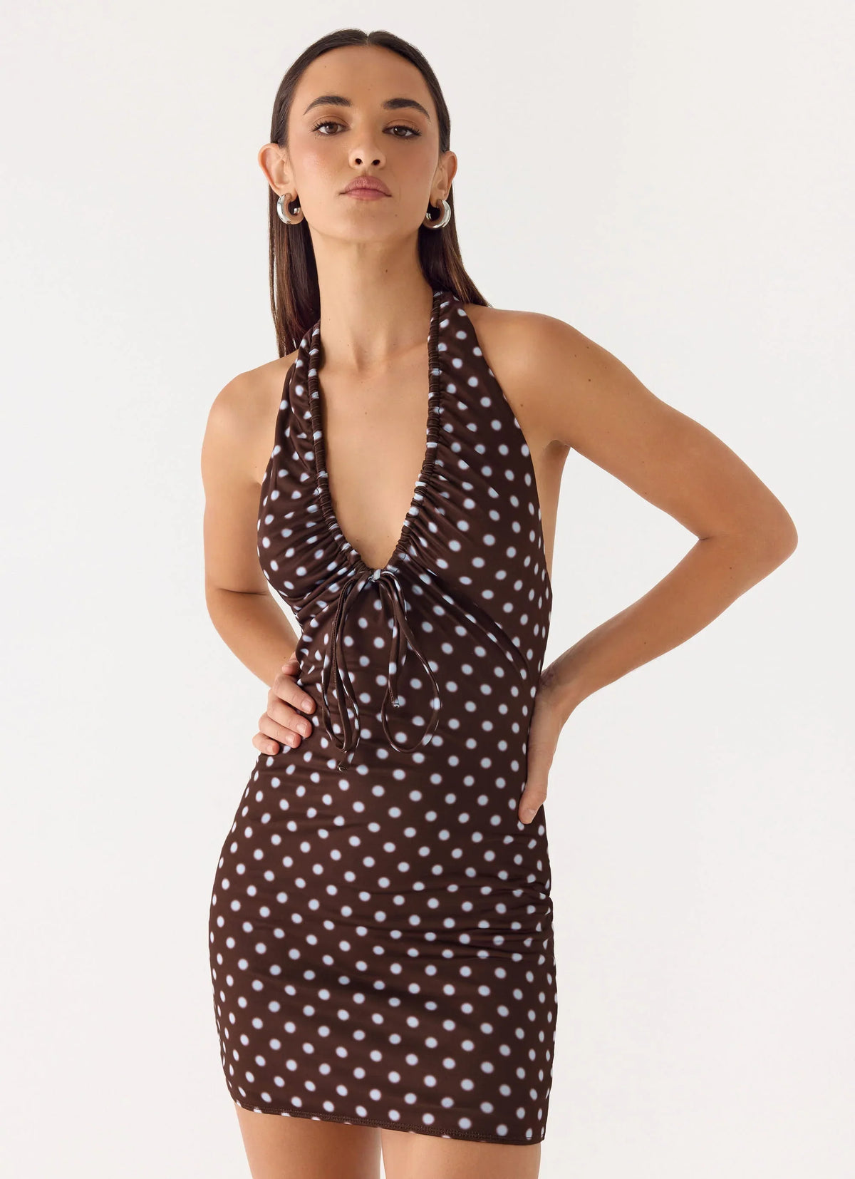 Mini-robe Ask You Twice - Pois bleus chocolat