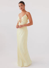 Robe longue en satin Flora – Citron