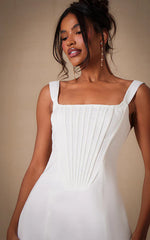 Robe corset en dentelle à dos nu et encolure carrée tissée blanche de qualité supérieure
