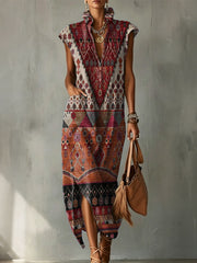 Exotic Vintage Graphics Decorative Patterns Women's No Sleeve Linen Cotton Dress