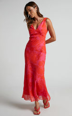 Robe mi-longue Jodie - Robe nuisette col en V à motif floral rose