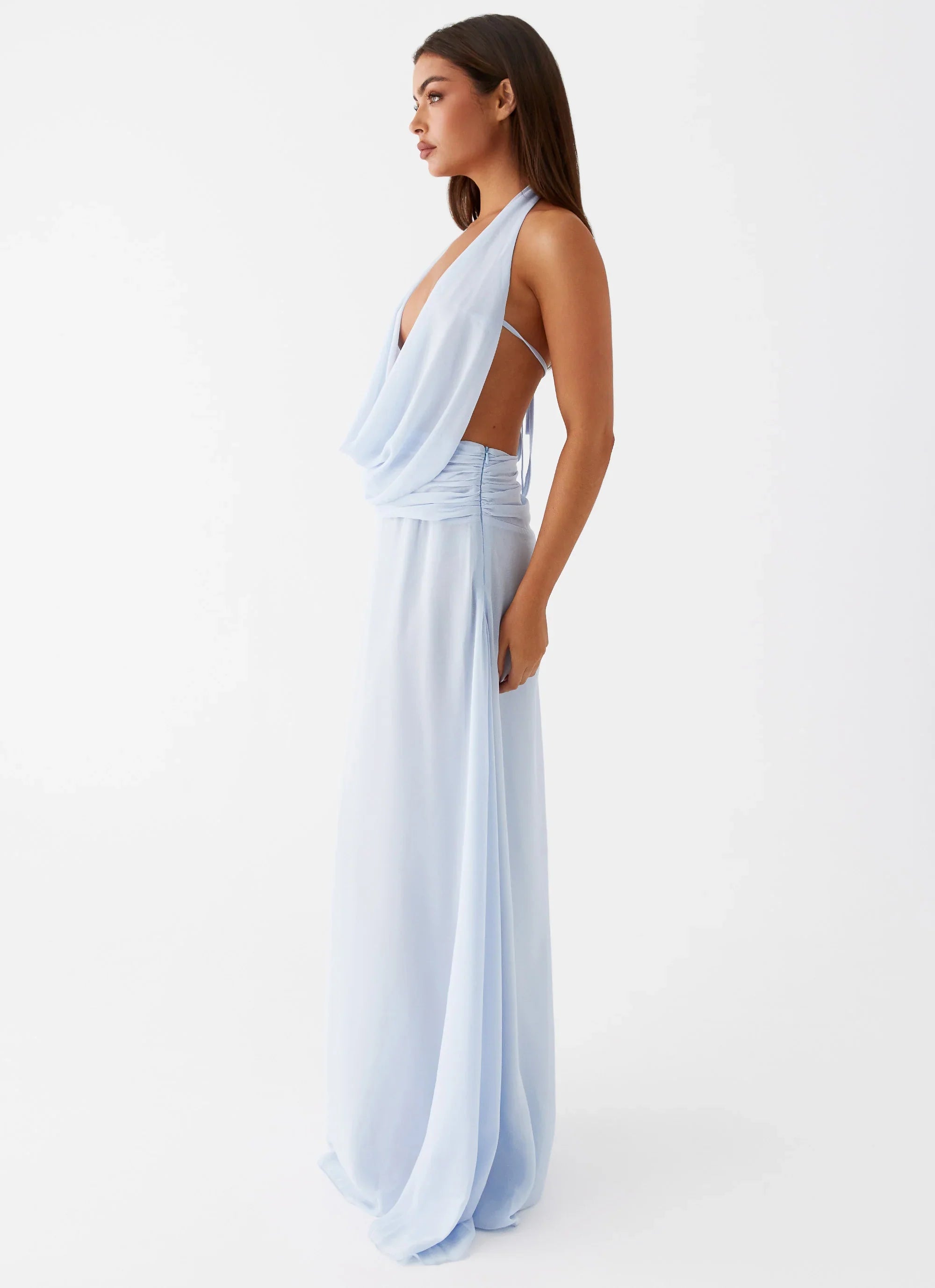 Robe longue en mousseline Elysia - Bleu bébé