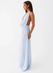 Robe longue en mousseline Elysia - Bleu bébé