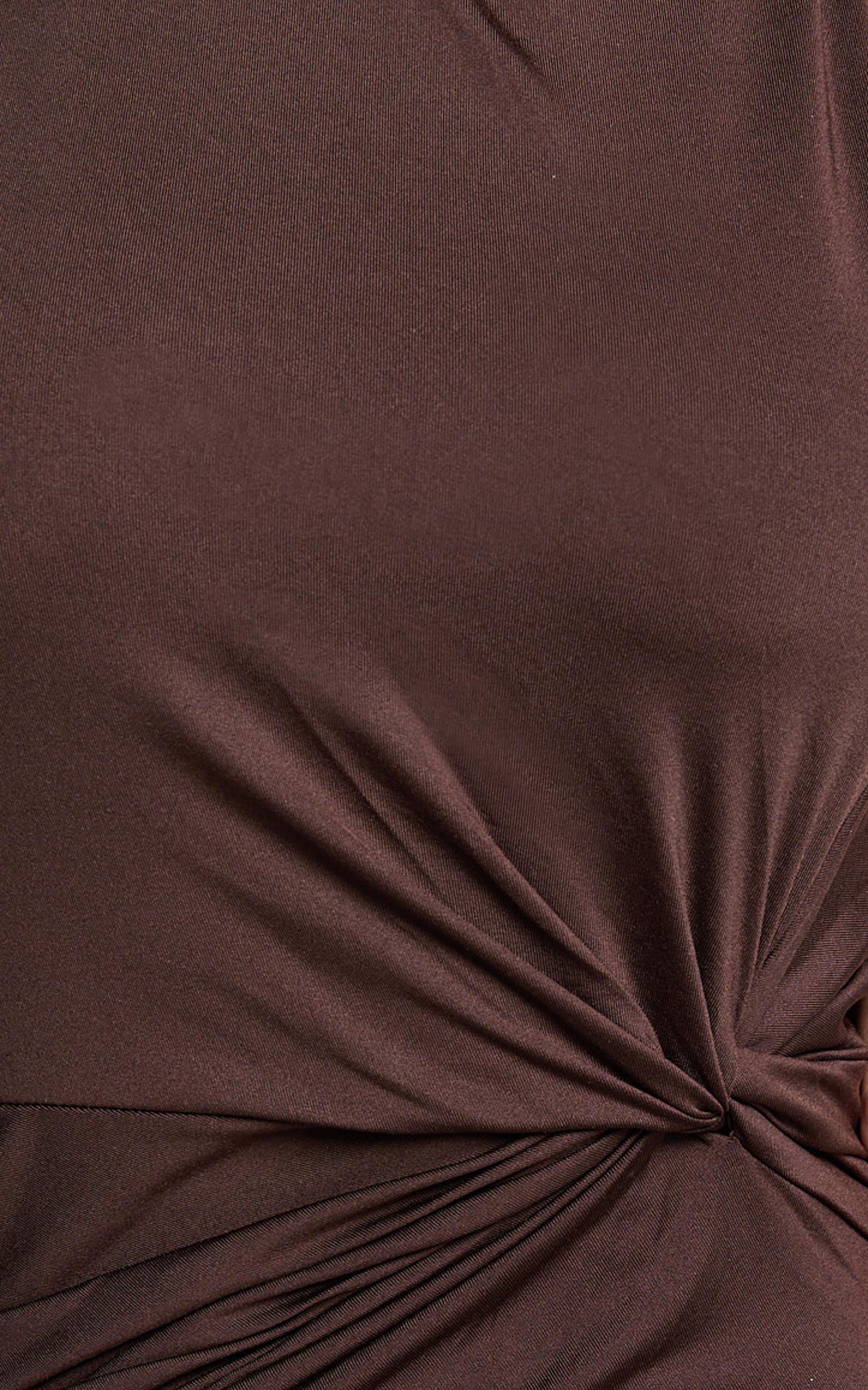 Robe midi Olenna - Robe dos nu torsadée à nouer dans le dos, coloris chocolat