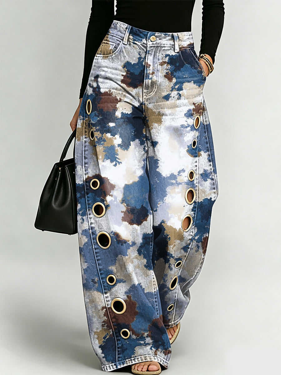 Colorful Speckle Decorative Pattern Women's Casual Denim Pants