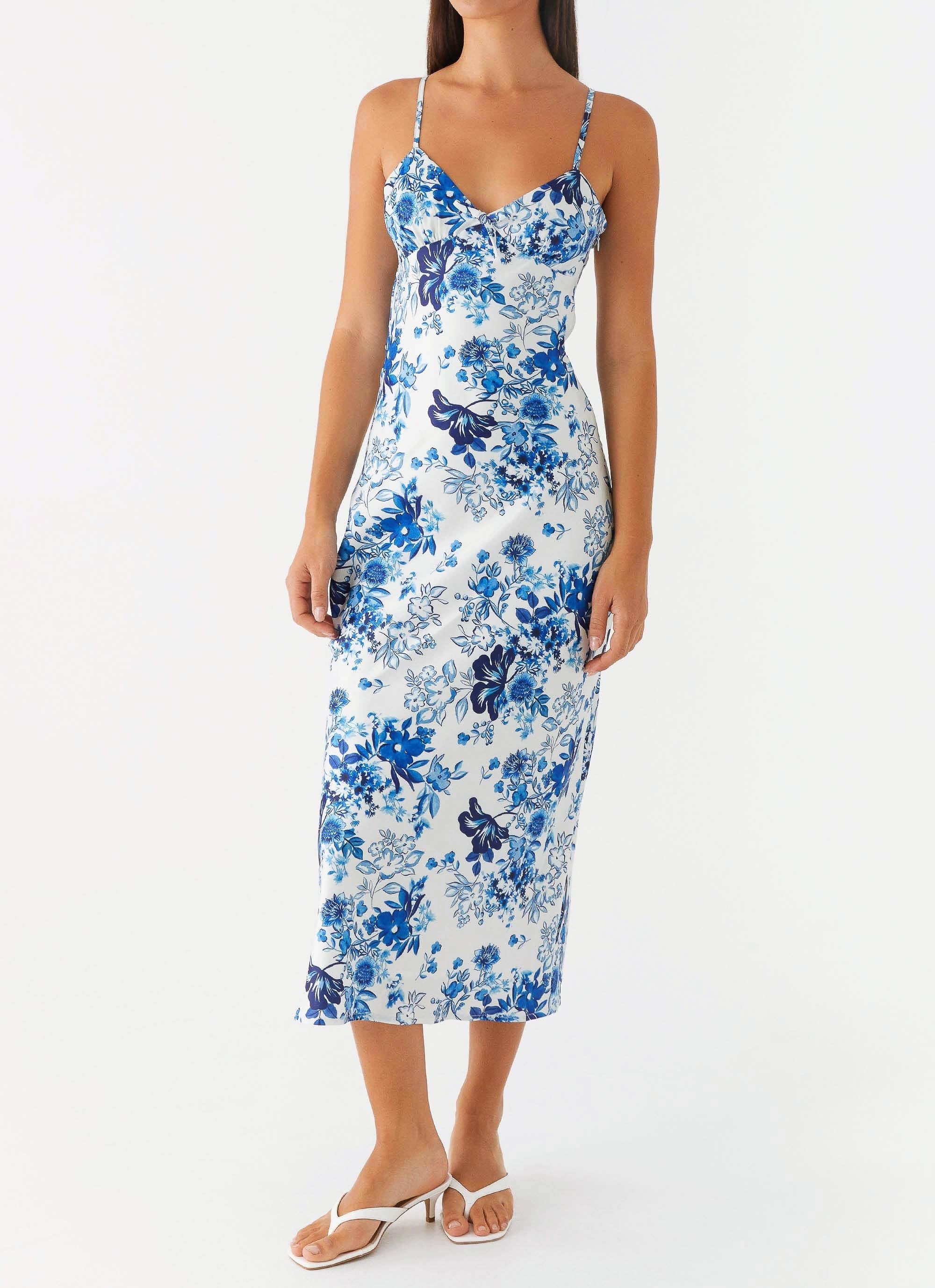 Robe midi Take Chances - Bleu ciel serein fleuri
