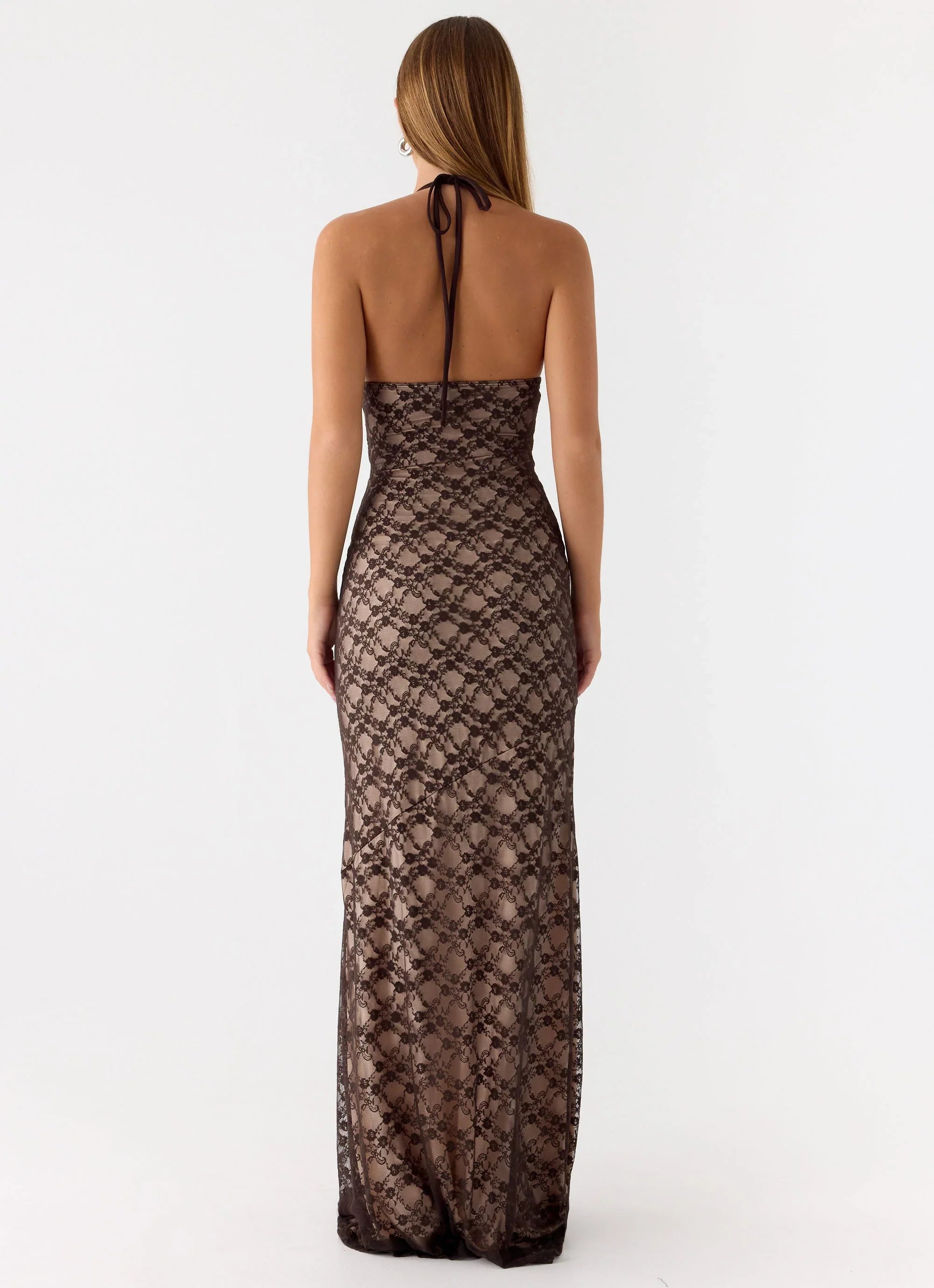 Robe longue Zecca en dentelle - Chocolat