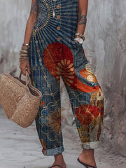 Women's Vintage Art Print Casual Jumpsuit