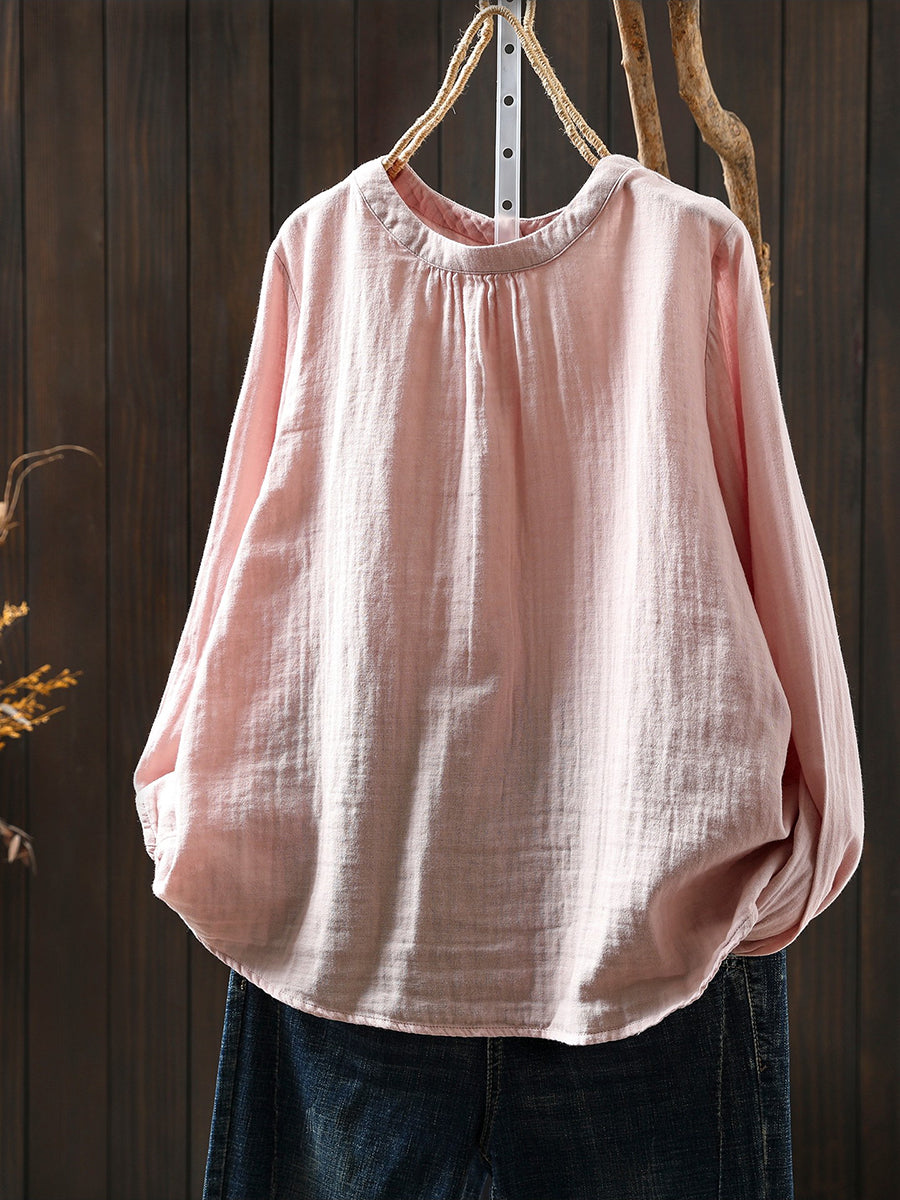 Women Spring Artsy Pure Color 100%Cotton Shirt