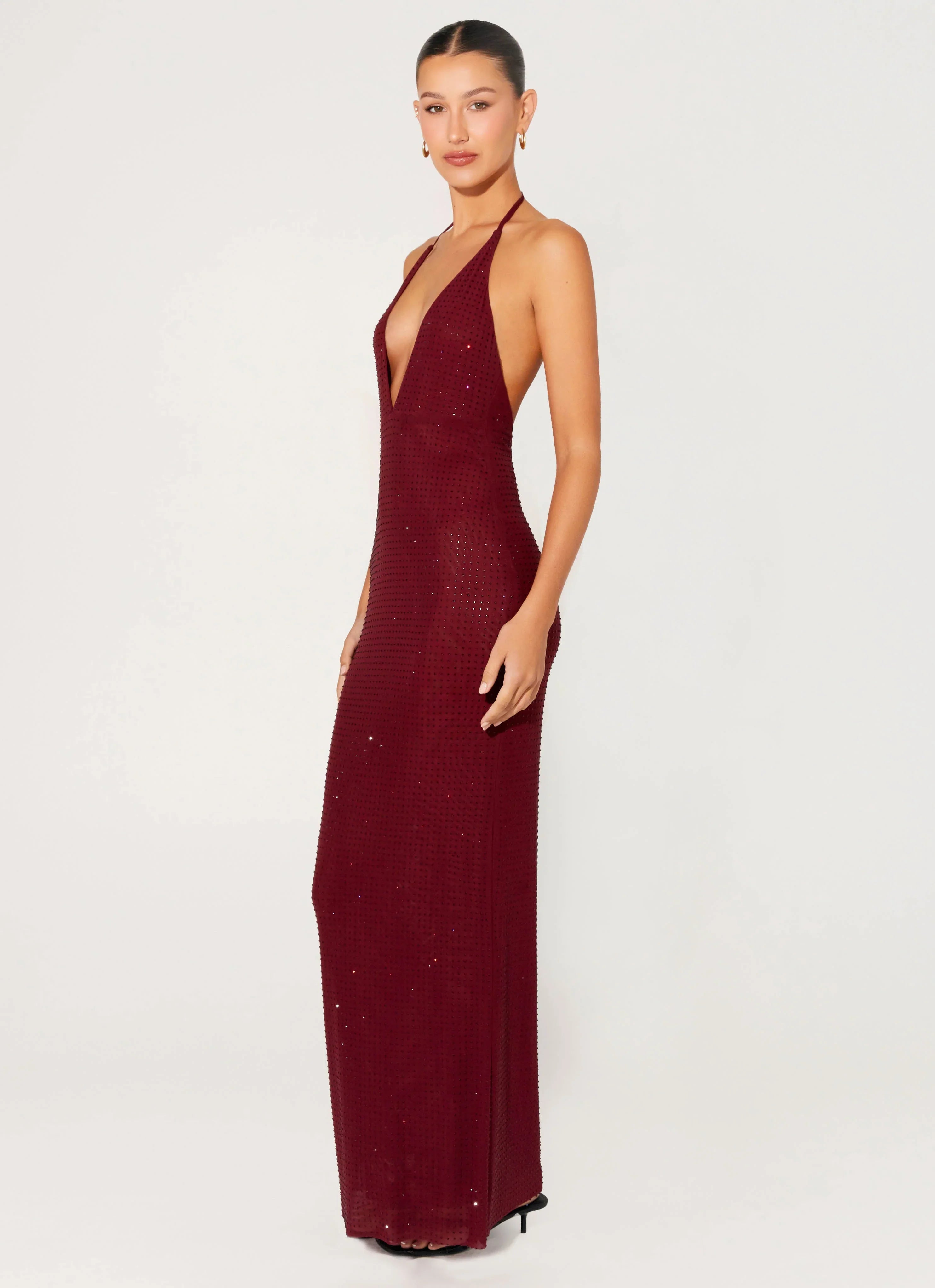 Robe longue perlée Keliese - Bourgogne