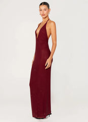 Robe longue perlée Keliese - Bourgogne