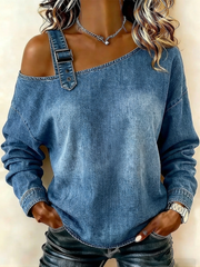 Women's one-shoulder strap denim shirt
