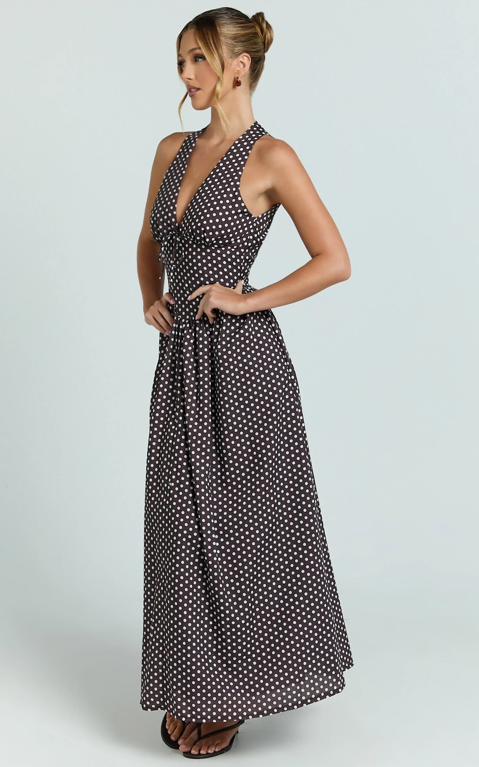 Robe midi Abby - Robe à encolure en pois chocolat