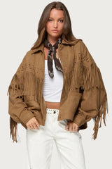 Veste en simili-daim à franges Evonka