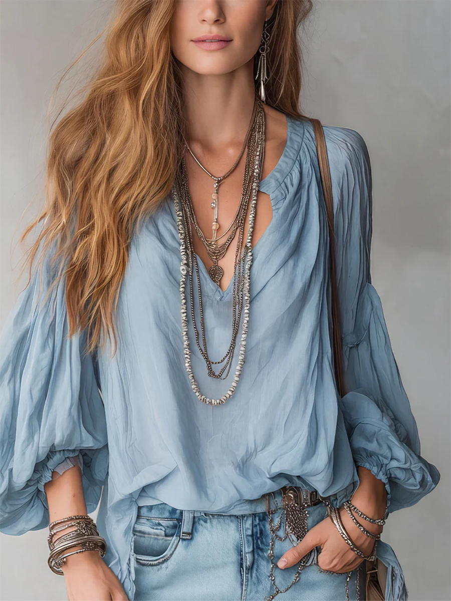 Cozy Retro Cotton-linen Shirt With Lantern Sleeves