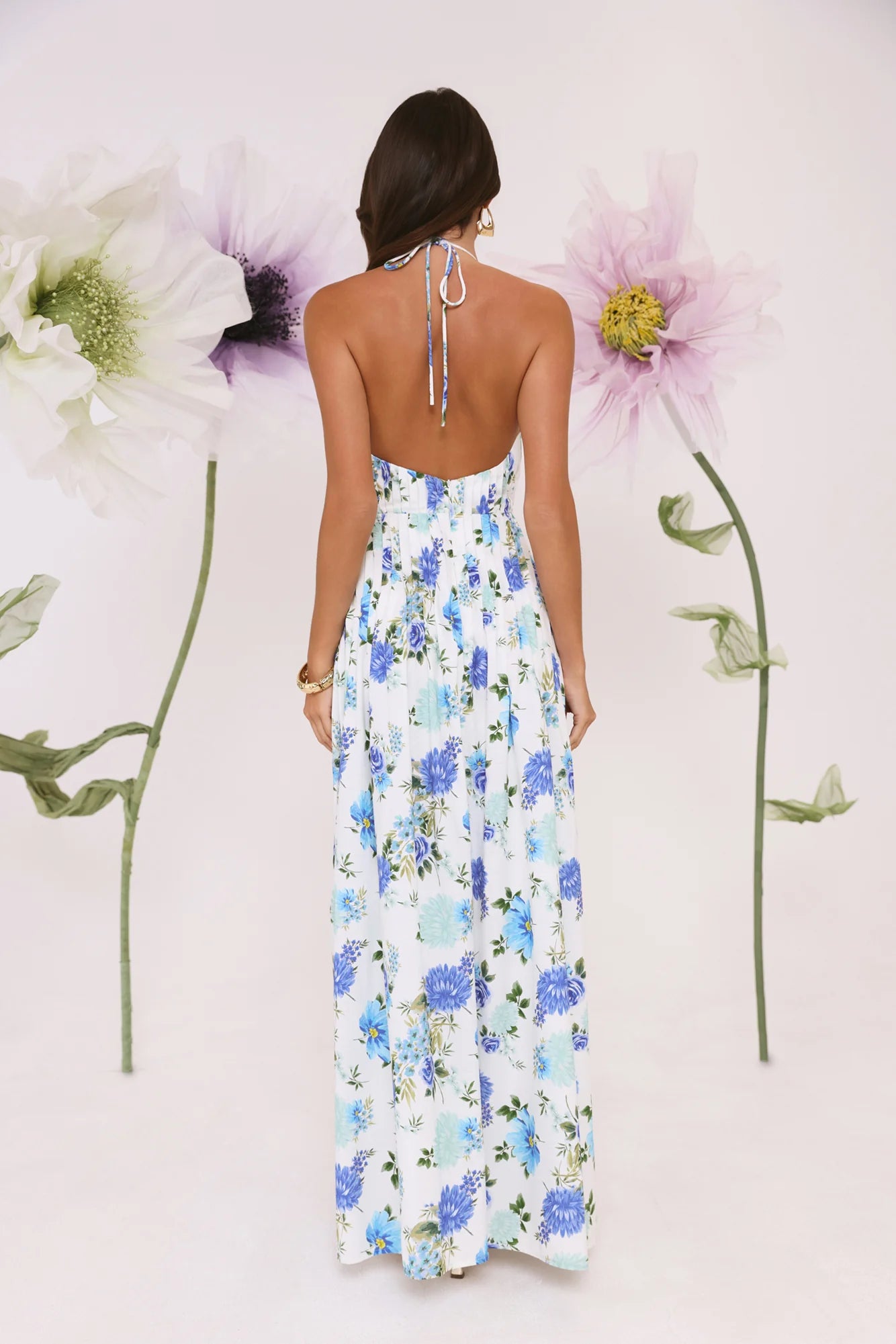 Robe longue dos nu Garden Of Light bleue