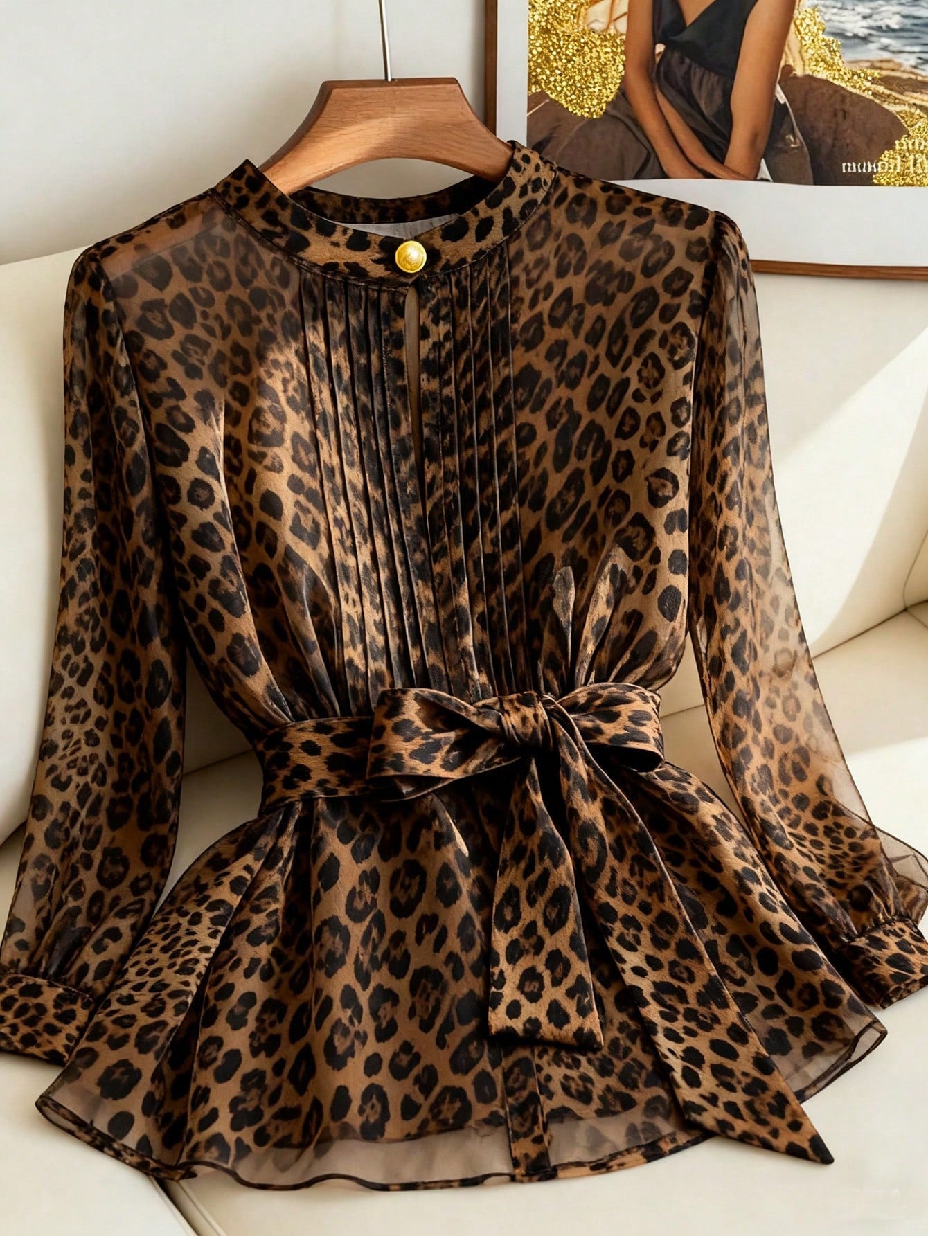Stylish Leopard Print Chiffon Shirt