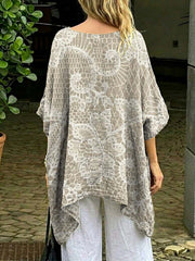 Women's Retro Floral Art Print Casual Cotton Long Shirt