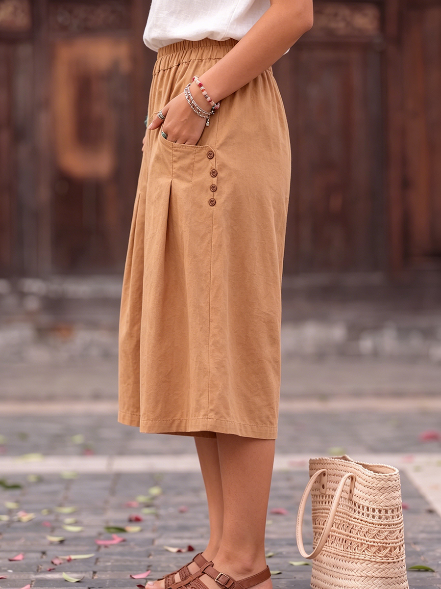 Cozy Button-detail Pleated Cotton-linen Shorts