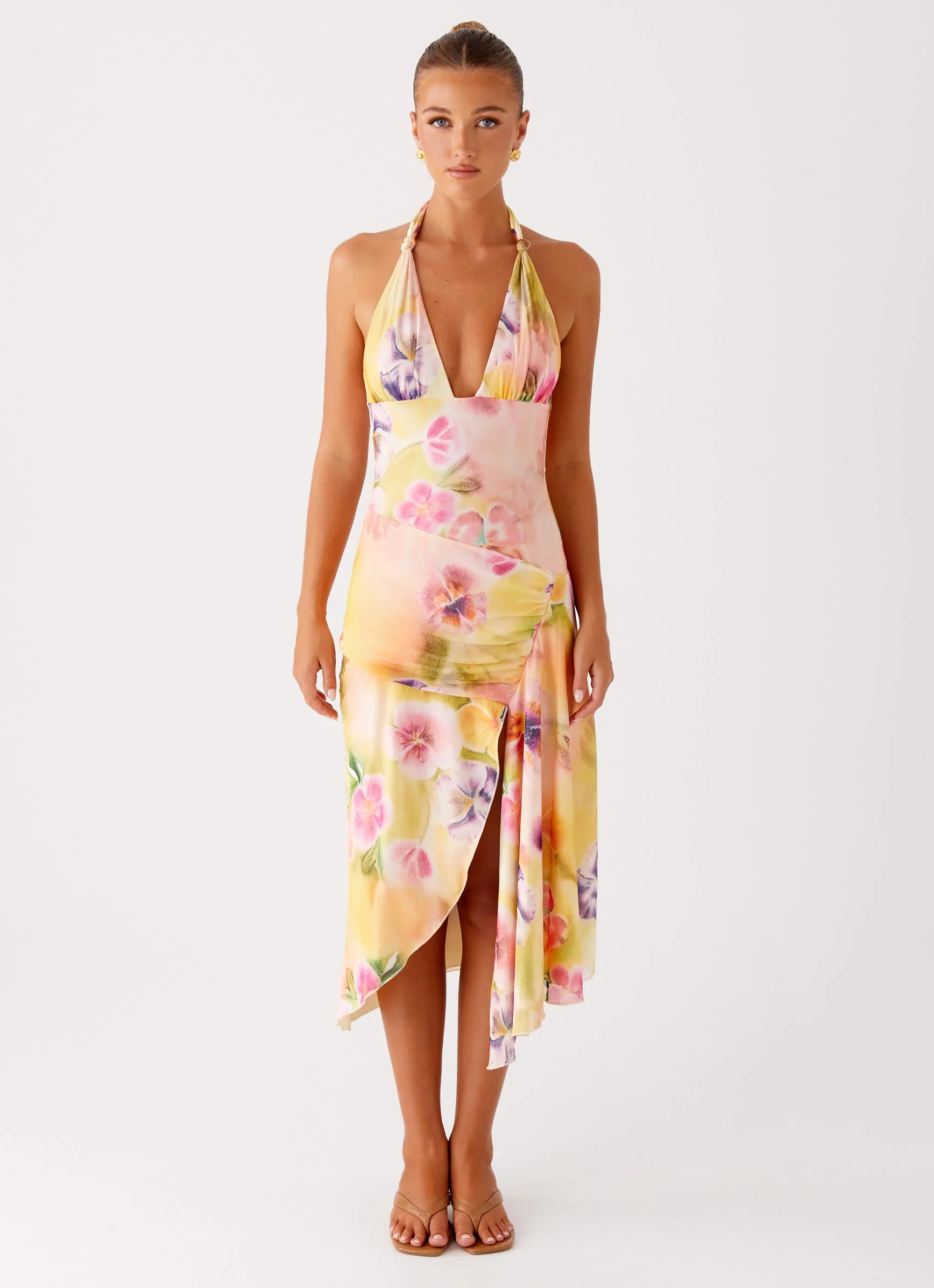 Robe midi Kayce – Imprimé floral « Sunburst »