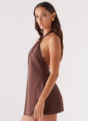 Robe dos nu en lin Counting Stars - Chocolat