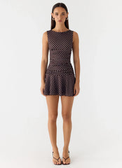 Robe Courte Kelda - À Pois Chocolat et Bleu
