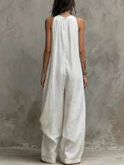 Women's Simple Cotton And Linen Wide-leg Jumpsuit