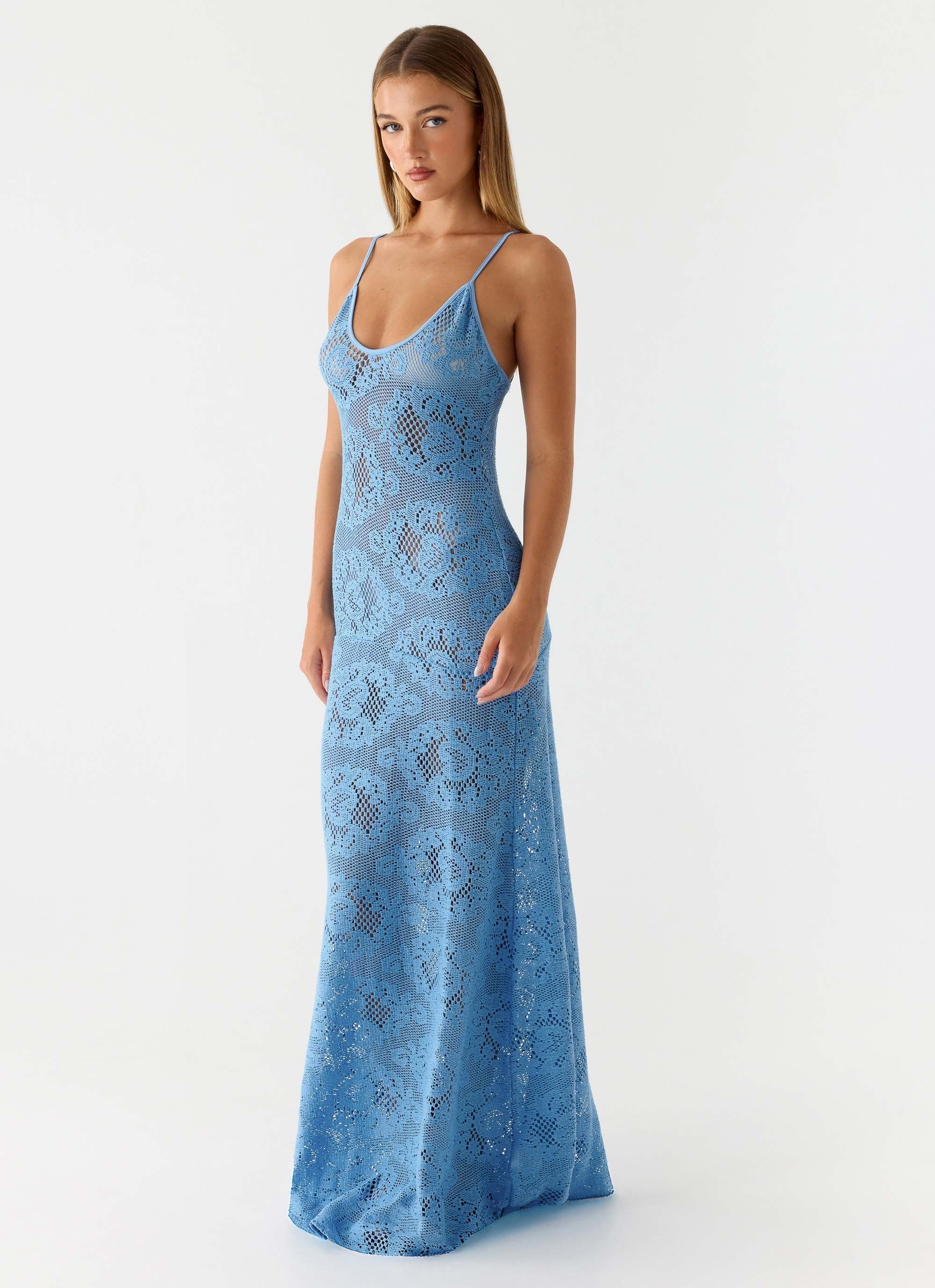 Robe longue au crochet Zelella - Bleu vif