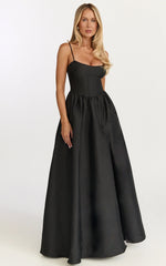 Robe longue Louisa – Robe à lacets dos nu et corset à baleines en dentelle, couleur noire