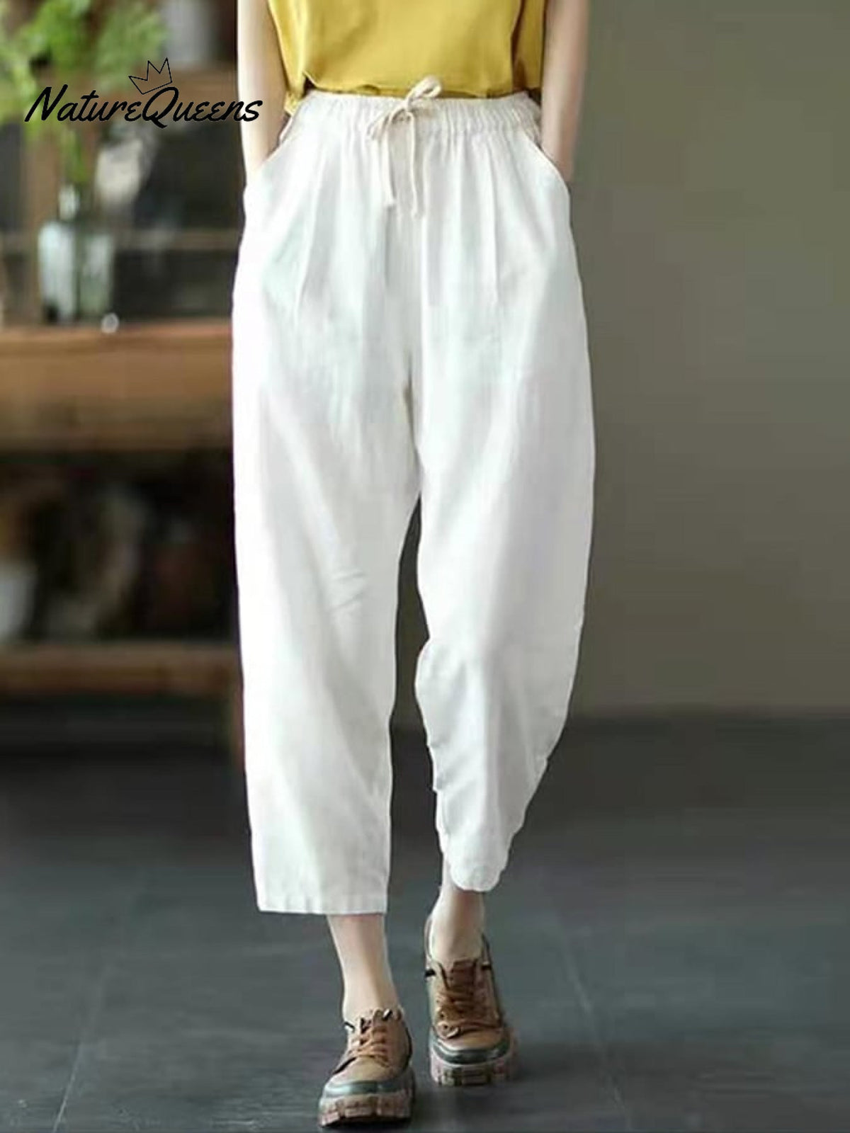 Women's Casual Solid Color Literary Harem Cropped Pants