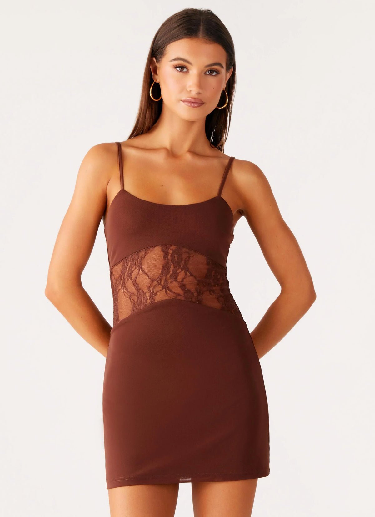 Mini-robe en dentelle Jordanna - Chocolat