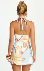 Mini-robe Robyn - Robe cache-cœur à col carré et dos nu en imprimé floral rétro