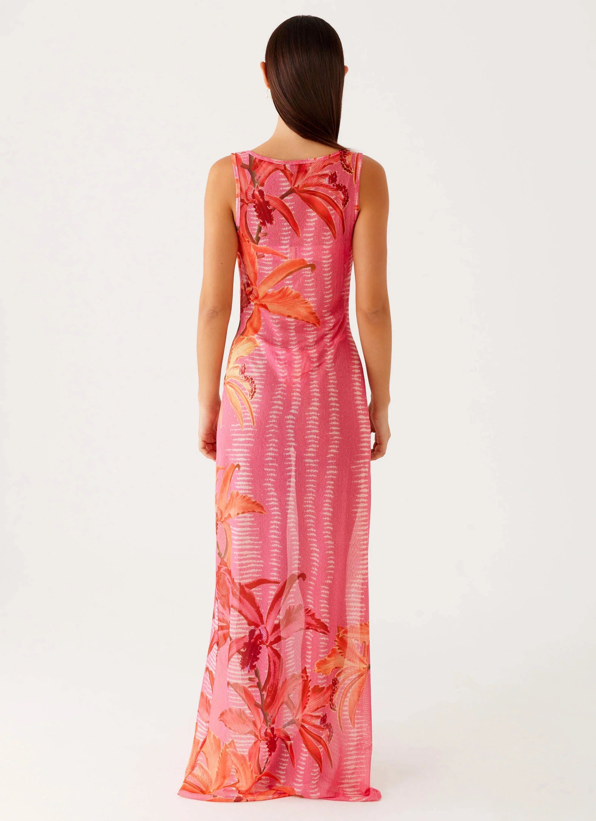 Robe longue Sorella - Imprimé rose tropical