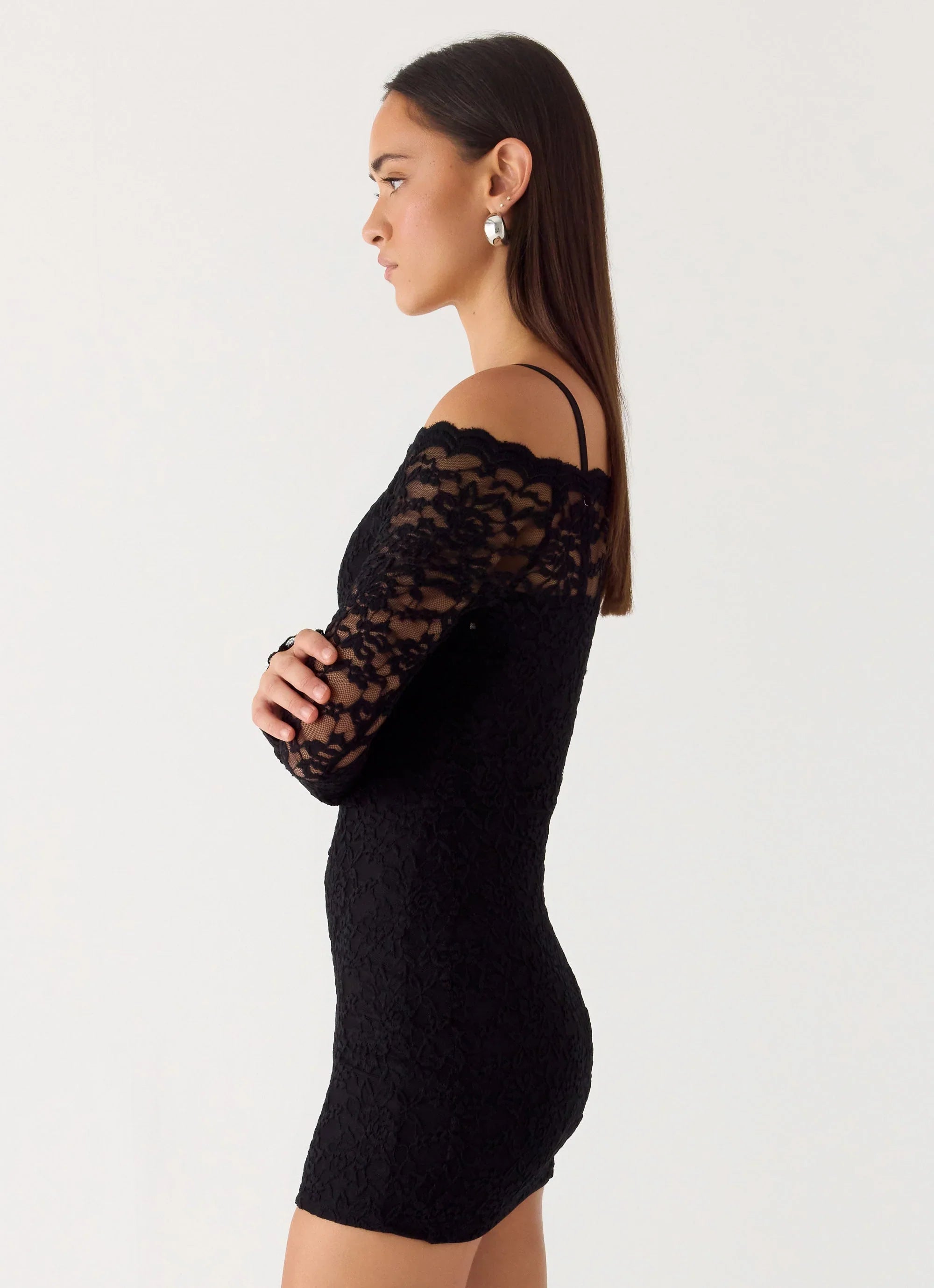 Mini-robe en dentelle Just This Once - Noir