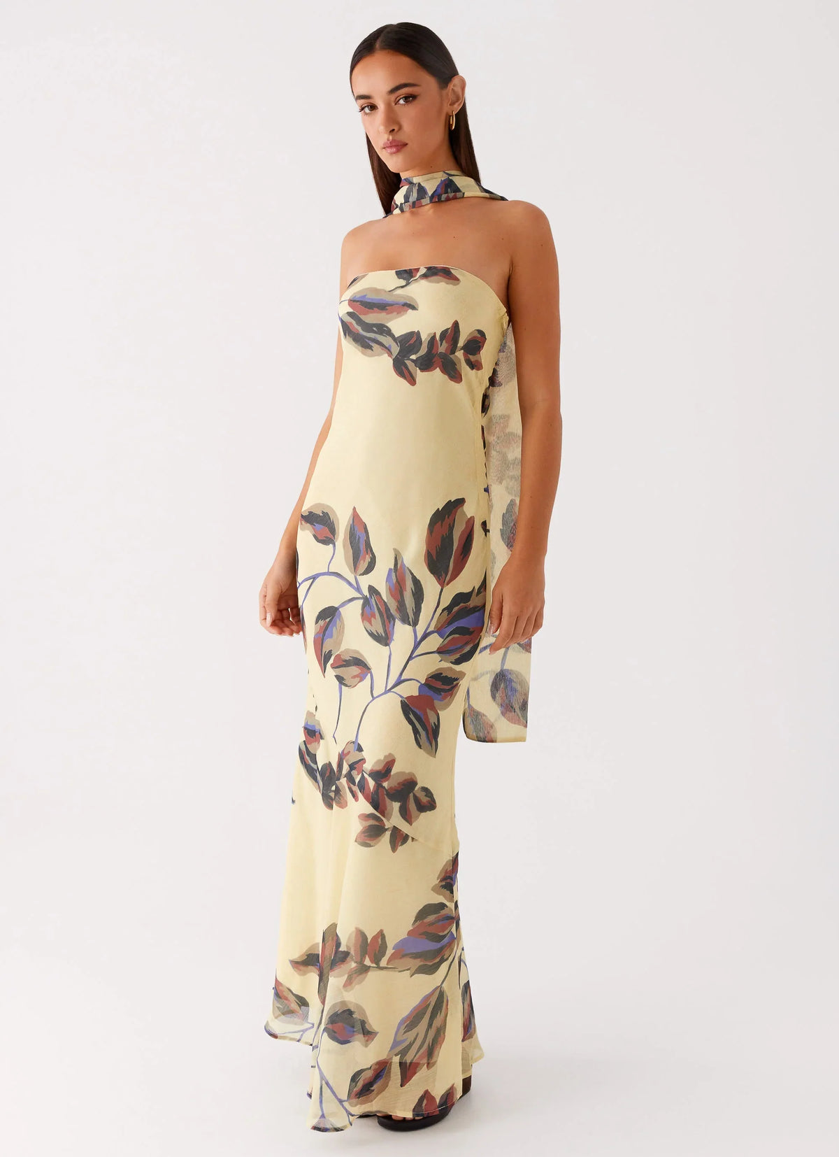 Robe longue Under The Pagoda - Imprimé feuilles crème