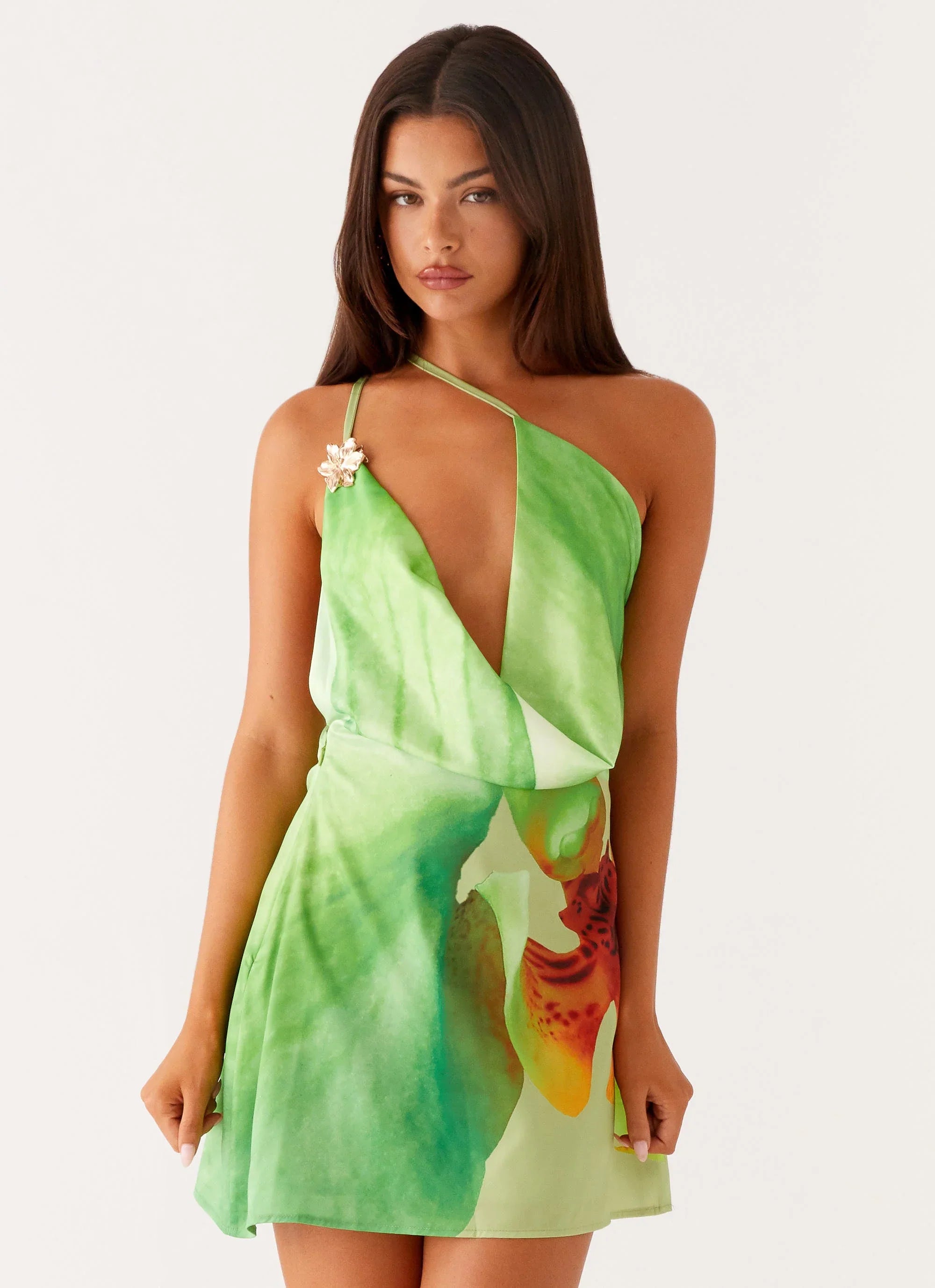 Mini-robe Aiva - Motif floral vert
