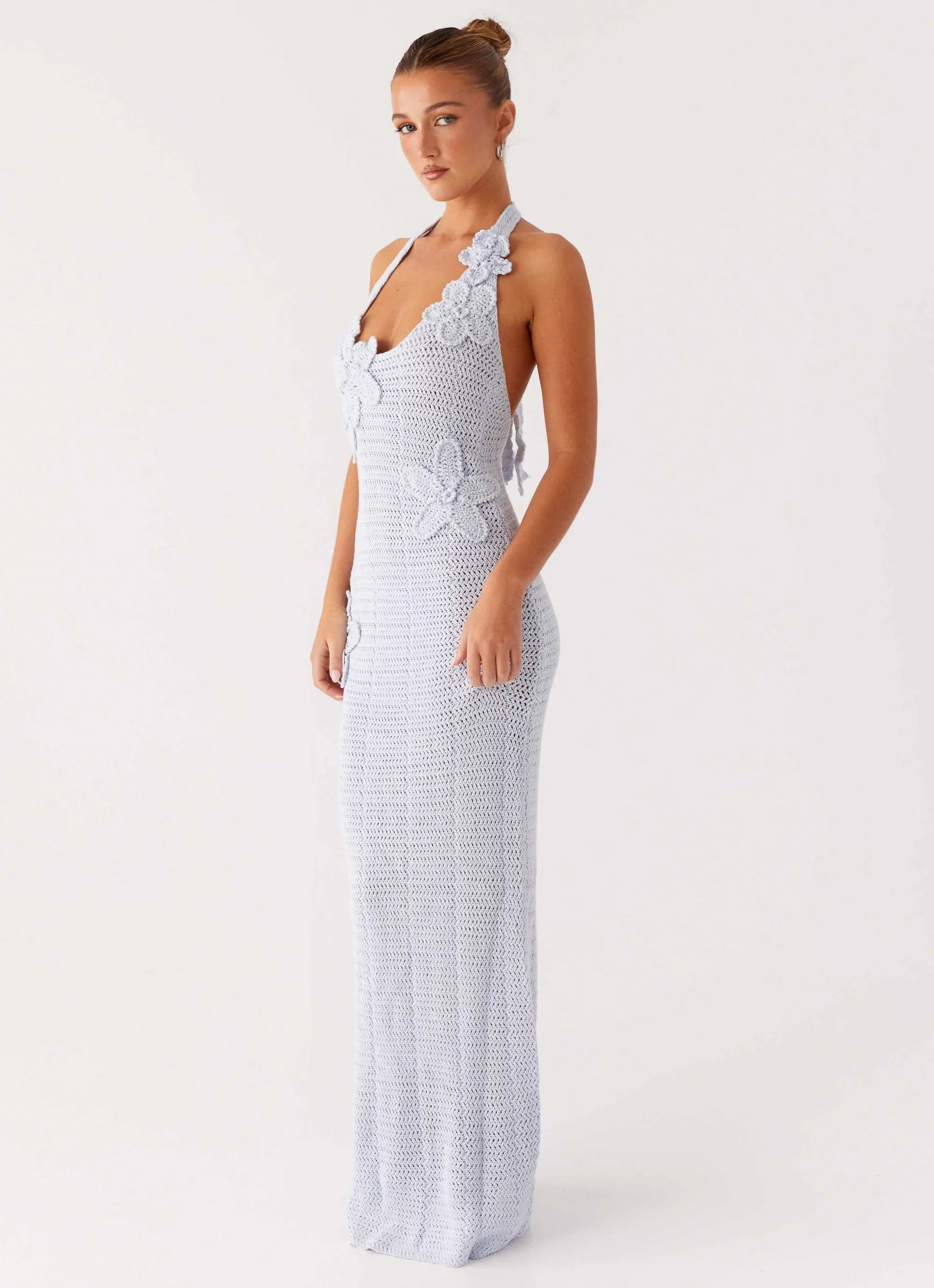 Robe longue en crochet Novalee - Bleu