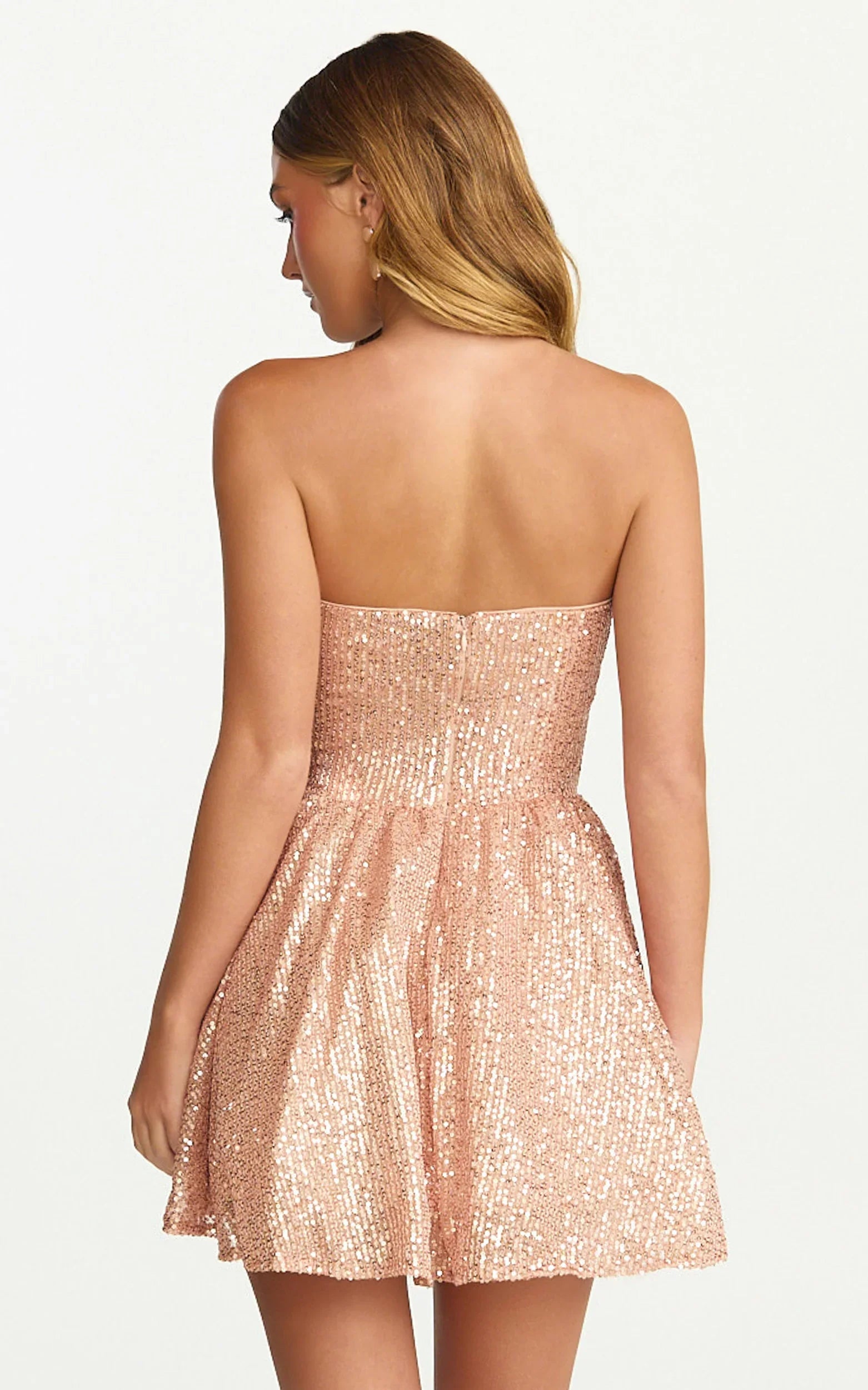 Robe courte Hana - Robe bustier évasée à sequins de couleur or rose
