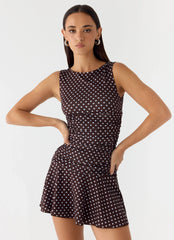 Robe Courte Kelda - À Pois Chocolat et Bleu