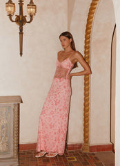 Robe longue perlée Akira - Rose orangé