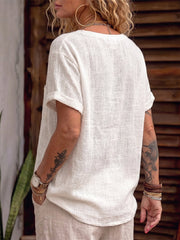 Casual Cozy V-neck Cotton-linen Shirt Top