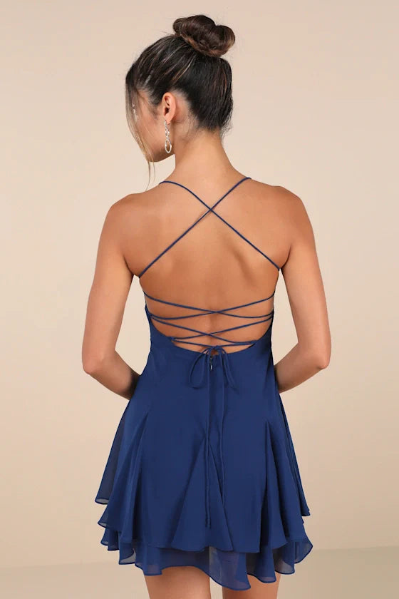 Mini-robe plissée étagée rouge « Perfected Sweetness »