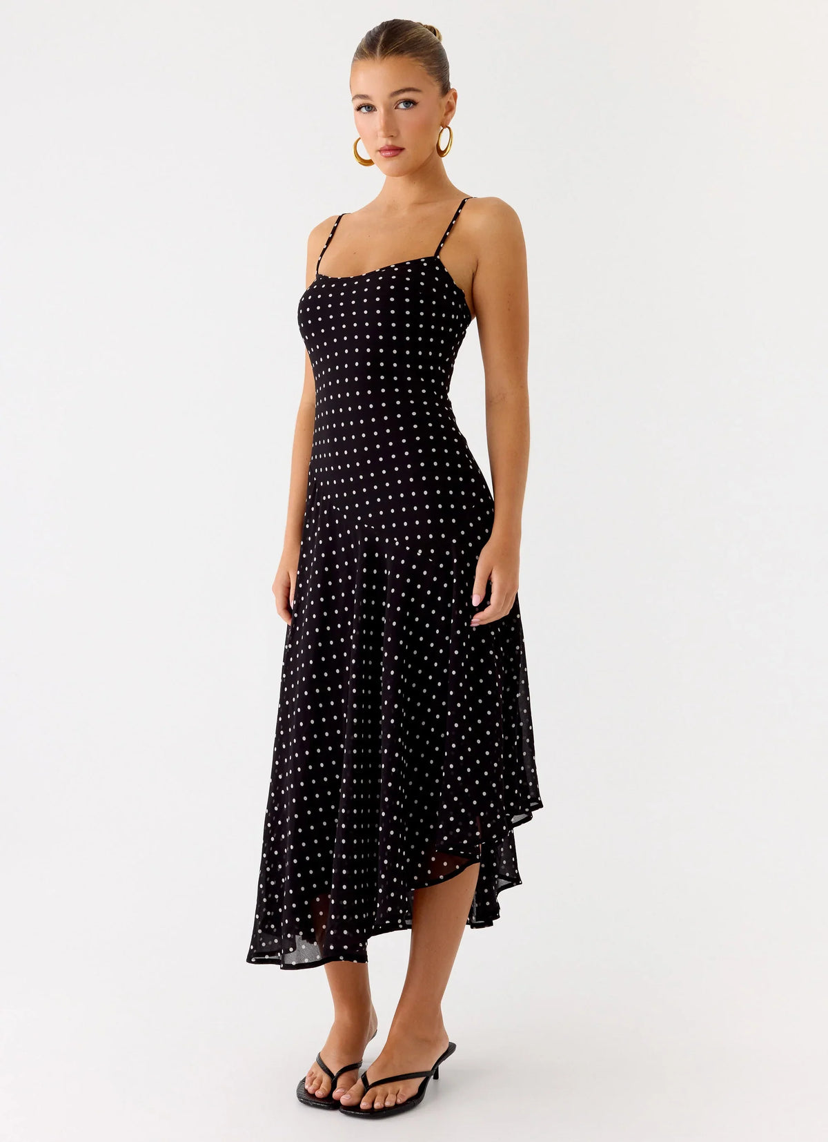 Robe midi Keep You Waiting - à pois noirs