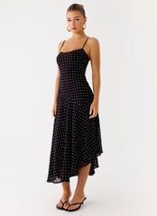 Robe midi Keep You Waiting - à pois noirs
