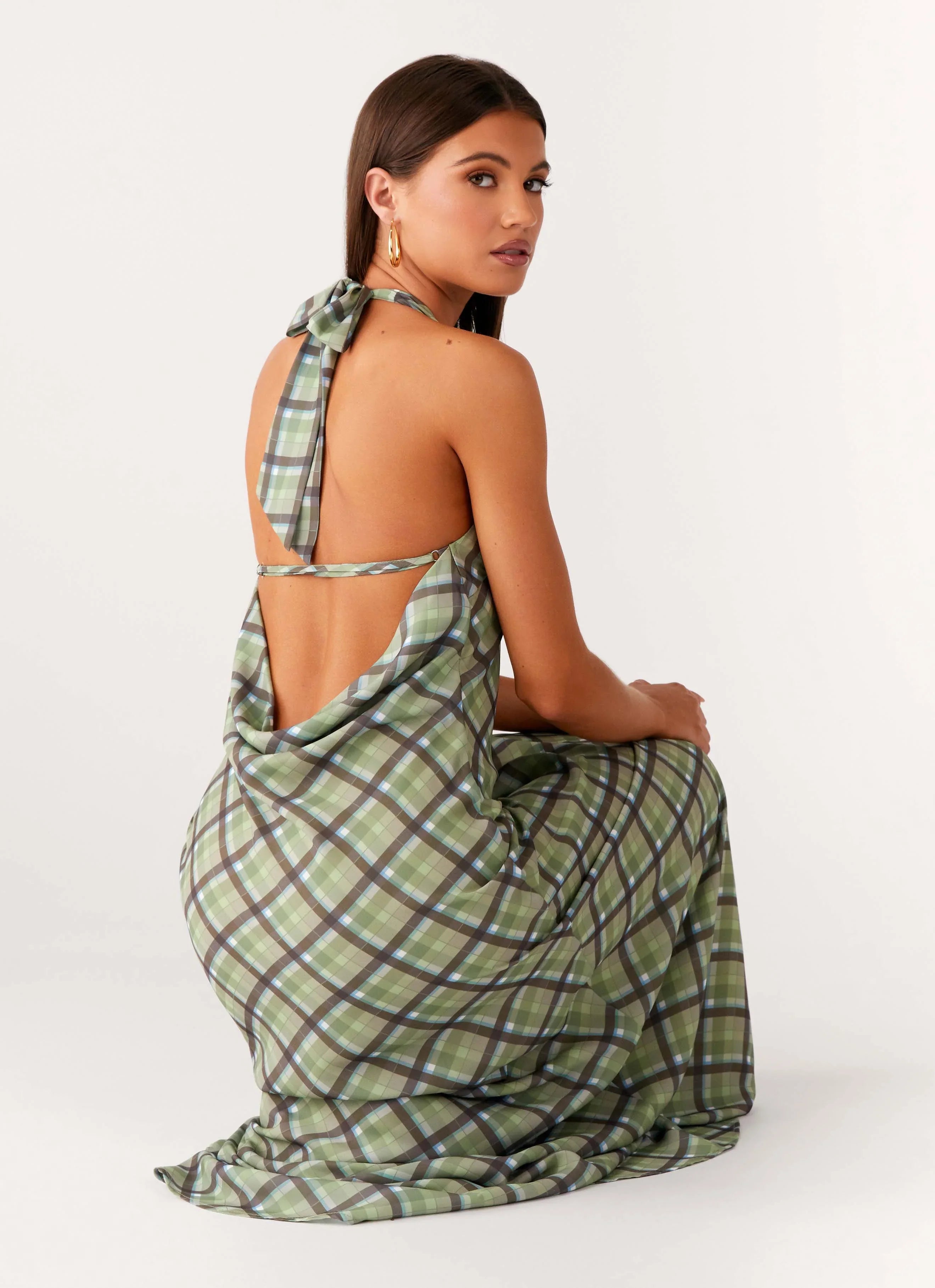 Robe longue Coralie – Carreaux cèdre
