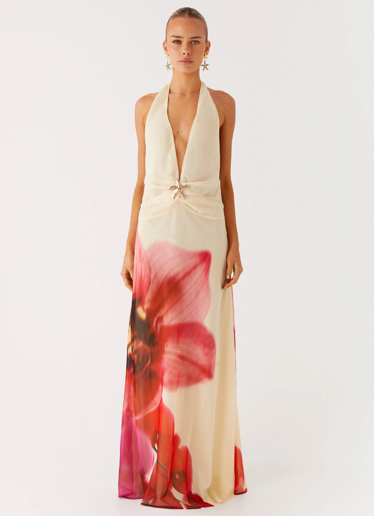 Robe longue Belivia - Jaune fleuri