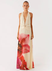 Robe longue Belivia - Jaune fleuri