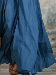 Stylish Blue Denim V-neck Button-downWith Flared Hem Maxi Dress