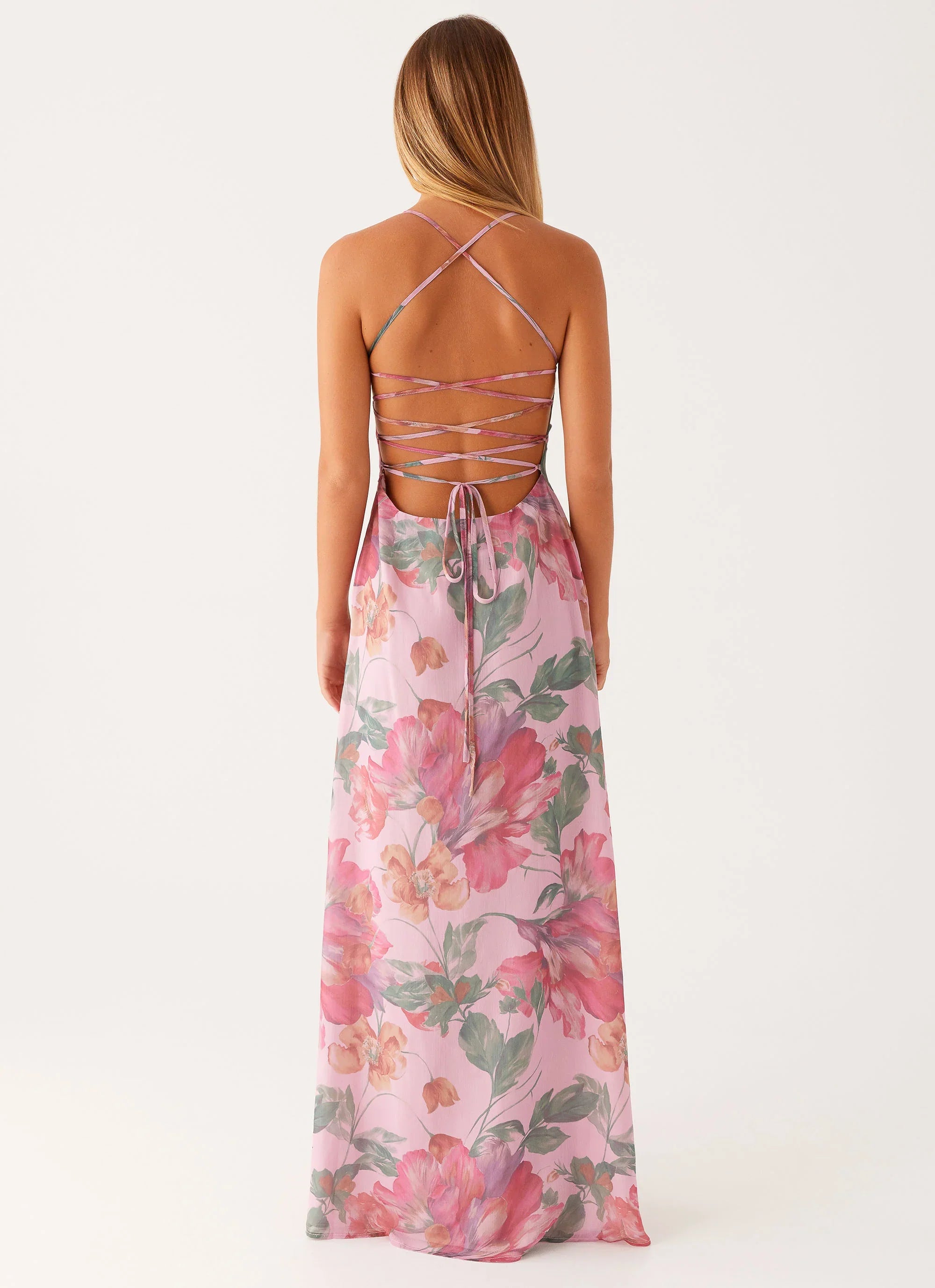 Robe longue Peggy - Imprimé fleuri rose