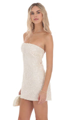 Robe bustier en maille et sequins ivoire